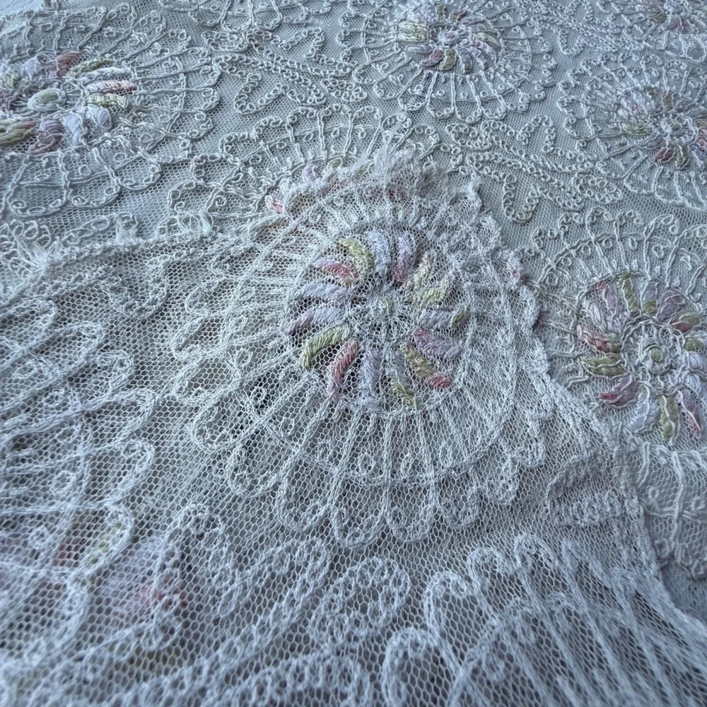 Vintage Embroidered Lace Table Runner Floral Pastel Cream 36x11